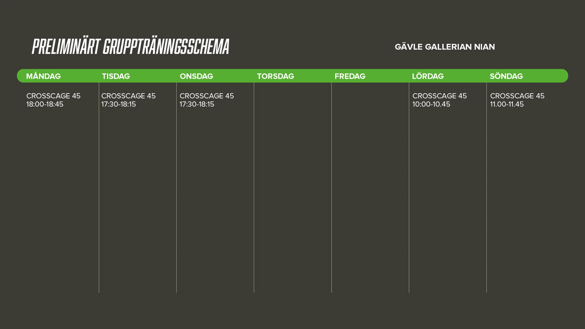 Nyoppning Preliminart Schema Gallerian Nian