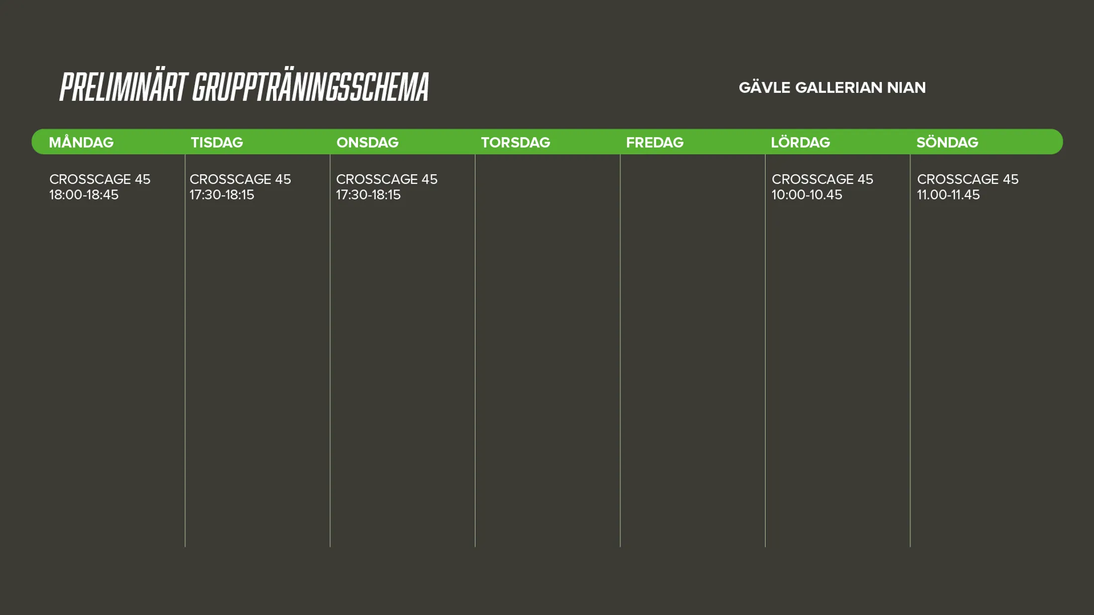 Nyoppning Preliminart Schema Gallerian Nian