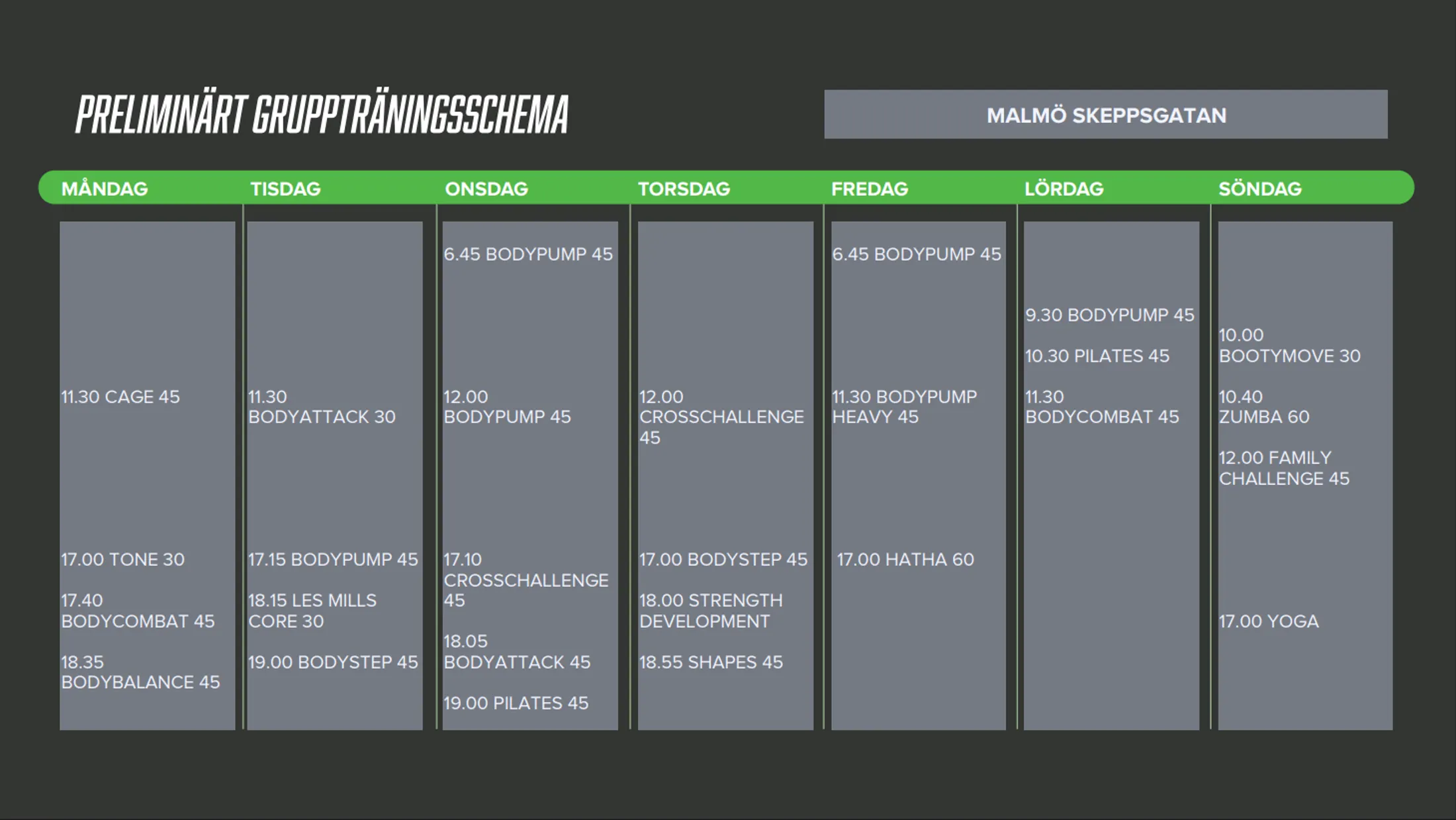 Preliminärt Gruppträningsschema Skeppsgatan